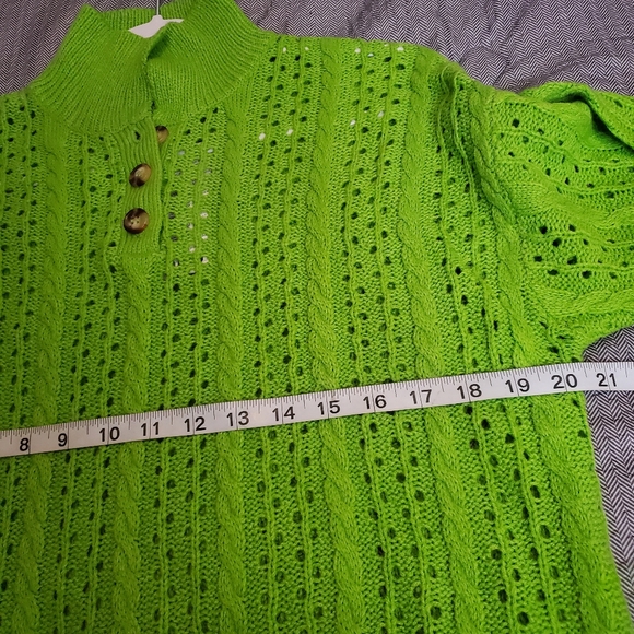 Boo Hoo Lime Green Open Knit Collared Sweater New - Picture 5 of 7